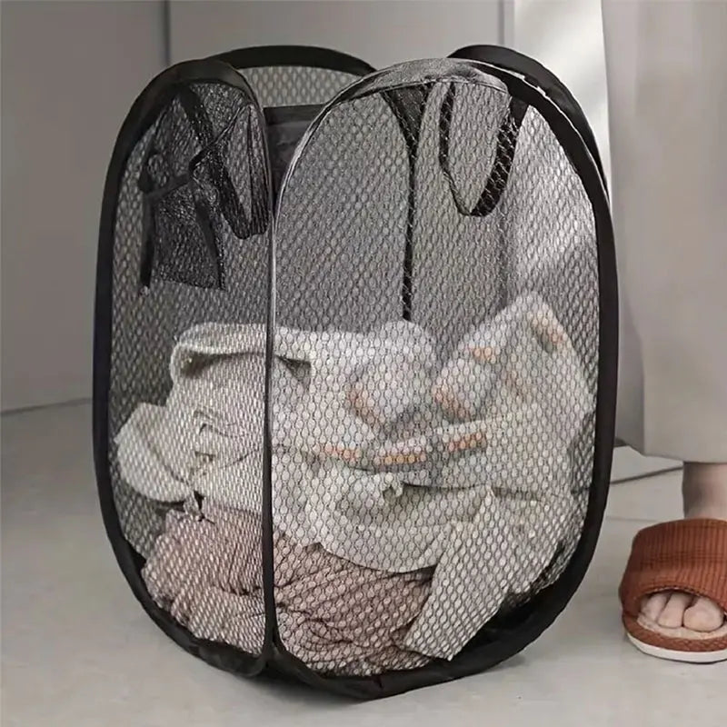 Mesh pop-up laundry basket