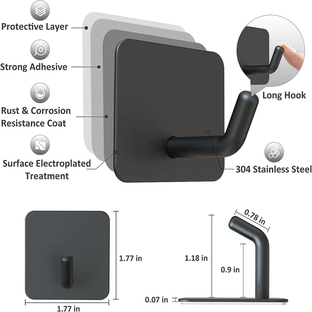 Stainless steel hook with adhesive mounting