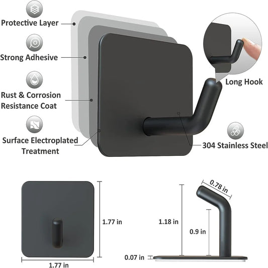 Stainless steel hook with adhesive mounting