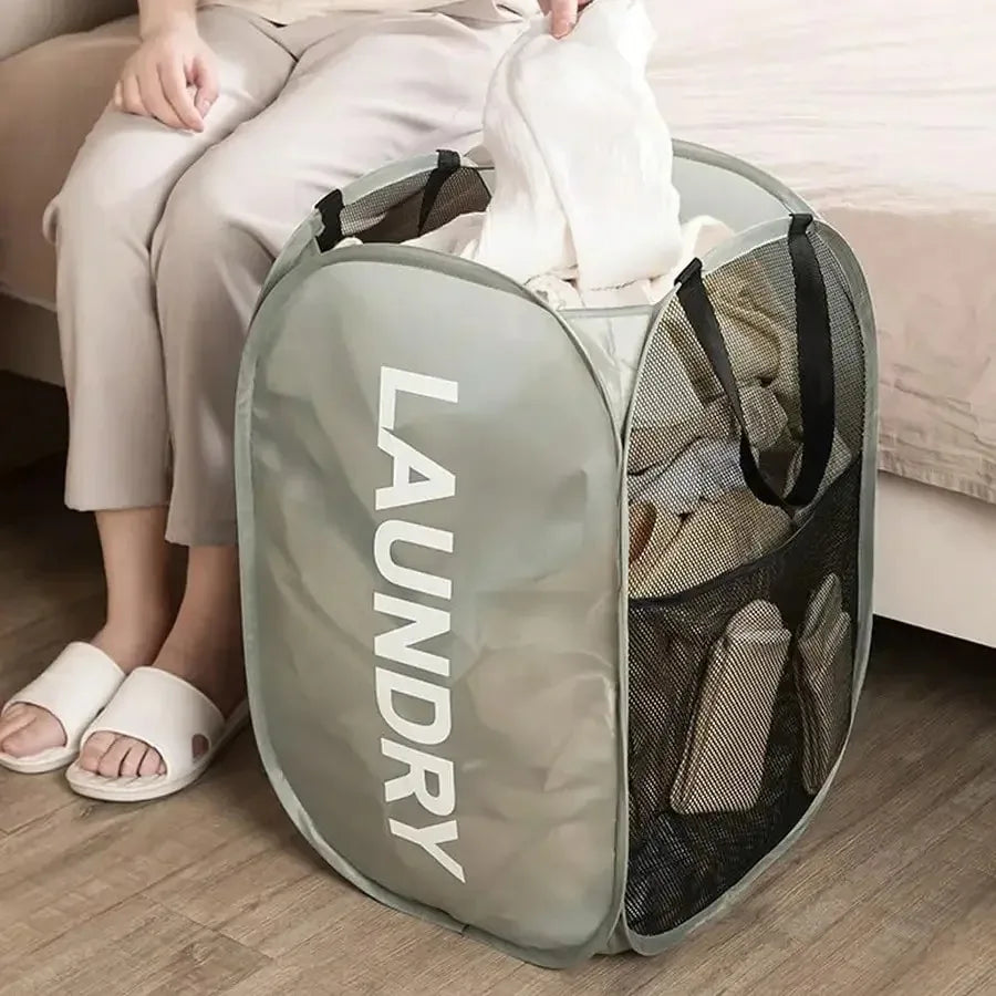 Mesh pop-up laundry basket