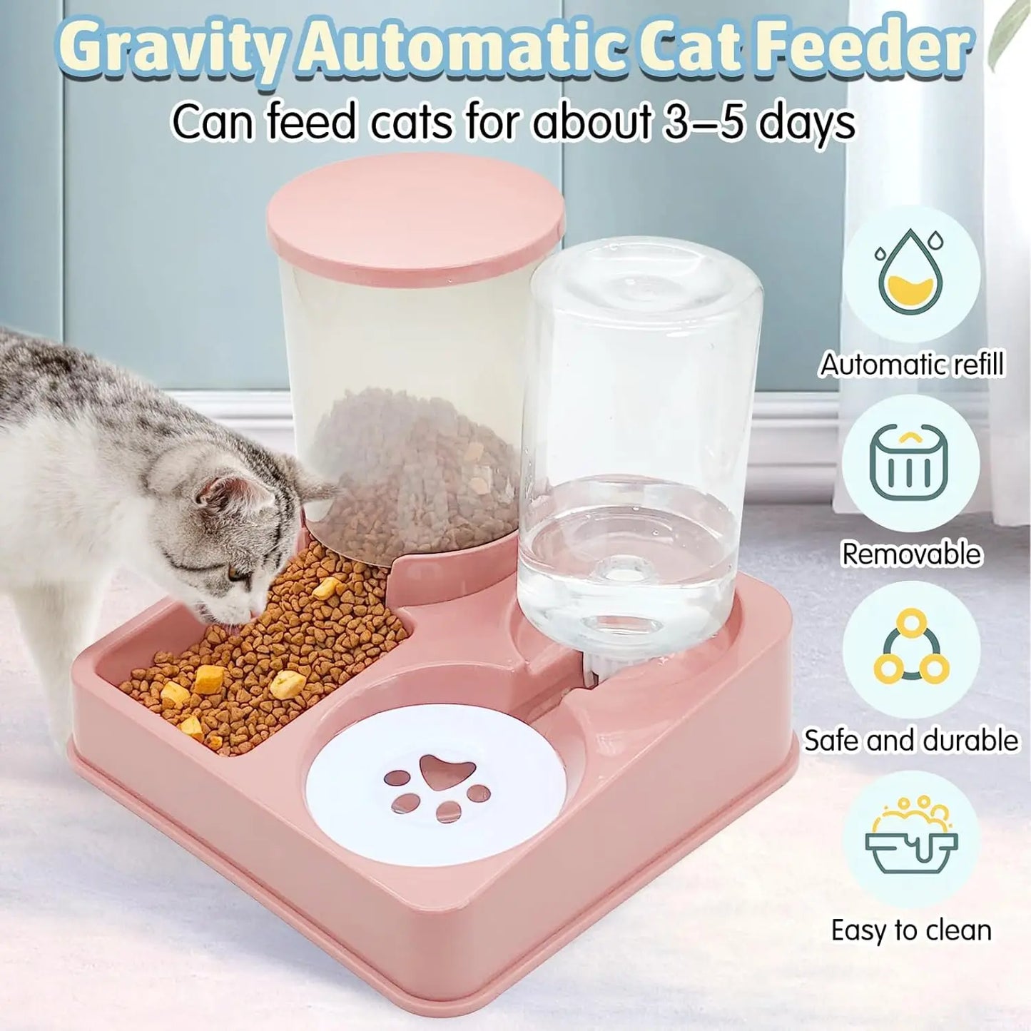 Automatic Cat Feeder Water Dispenser Set 2 In 1